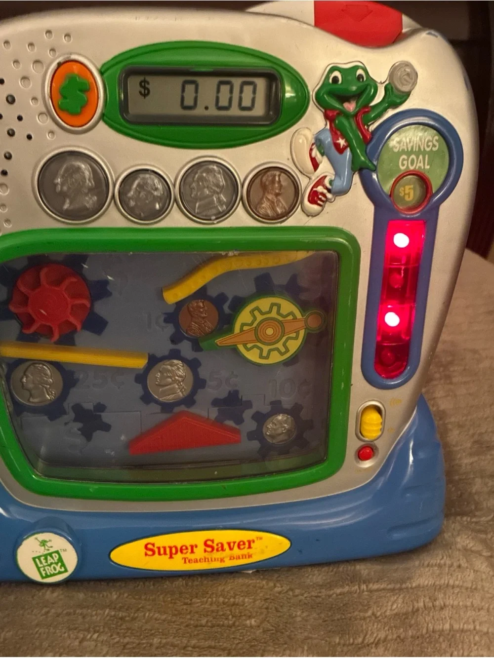 HTF Vintage Leap Frog Super Saver Teaching Bank Toy Counts Money WORKS